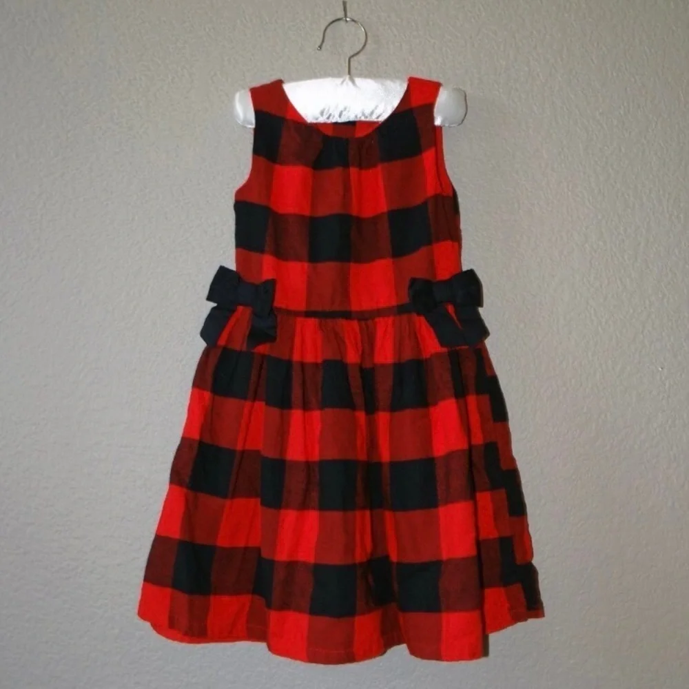 CARTER’S Buffalo Plaid Sleeveless Dress with Bows